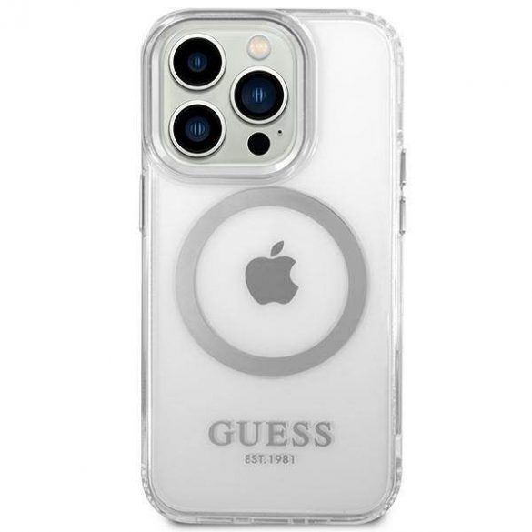 Guess GUHMP14LHTRMS Husă rigidă pentru iPhone 14 Pro 6,1" srebrny/argintiu Husă Metal Outline Magsafe