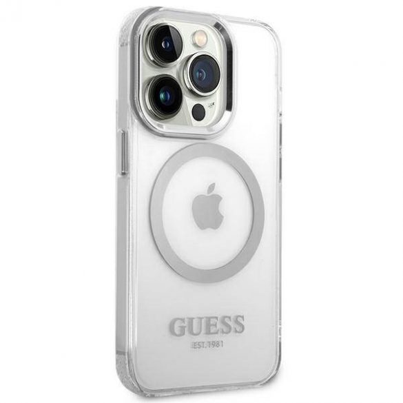 Guess GUHMP14LHTRMS Husă rigidă pentru iPhone 14 Pro 6,1" srebrny/argintiu Husă Metal Outline Magsafe