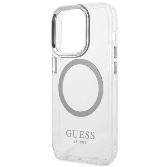 Guess GUHMP14LHTRMS Husă rigidă pentru iPhone 14 Pro 6,1" srebrny/argintiu Husă Metal Outline Magsafe