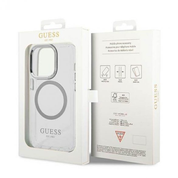 Guess GUHMP14LHTRMS Husă rigidă pentru iPhone 14 Pro 6,1" srebrny/argintiu Husă Metal Outline Magsafe