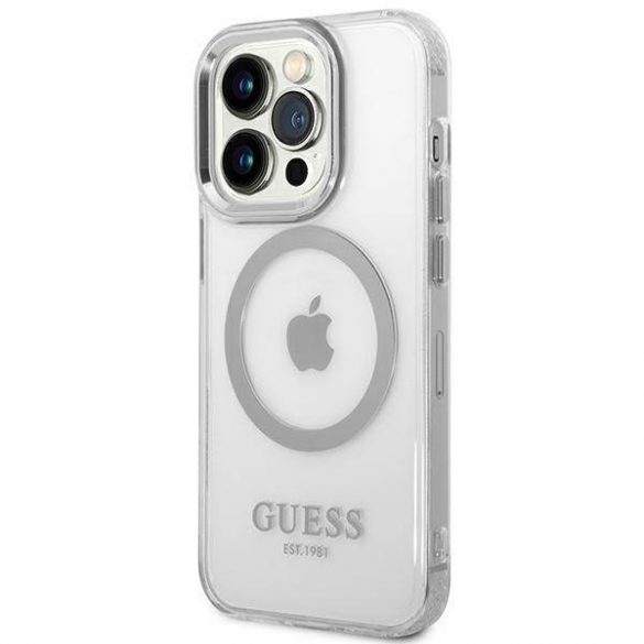 Guess GUHMP14XHTRMS iPhone 14 Pro Max 6,7" srebrny/argintiuHusătare Metal Outline Magsafe