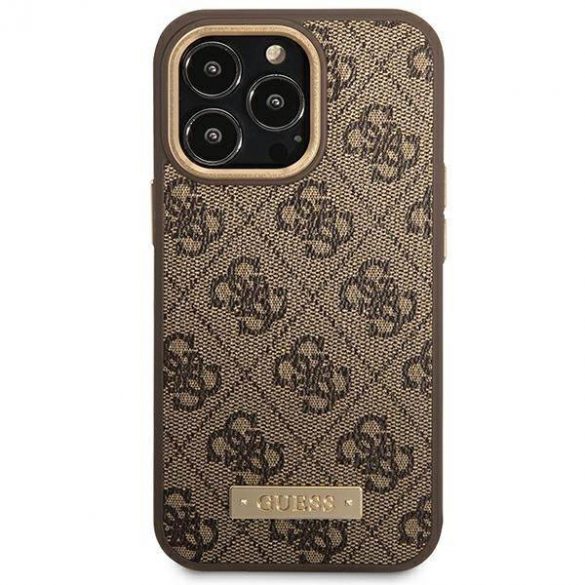 Guess GUHMP14LU4GPRW iPhone 14 Pro 6,1" husă rigidă maro/brązowy 4G Logo Plate Husă MagSafe