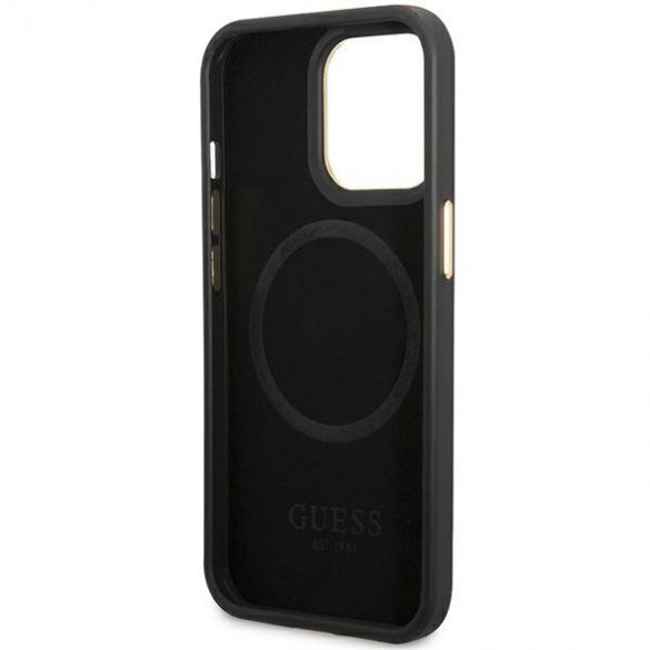 Guess GUHMP14LSAPSTK iPhone 14 Pro 6.1 negru/negru hard Husă Peony Logo Plate MagSafe"