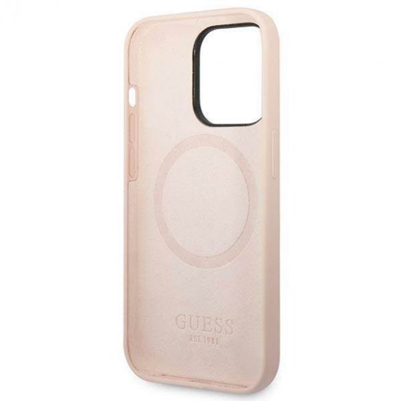 Guess GUHMP14XSBPLP iPhone 14 Pro Max 6,7" husă rigidă rożowy/roz Husă MagSafe din silicon Placă cu logo