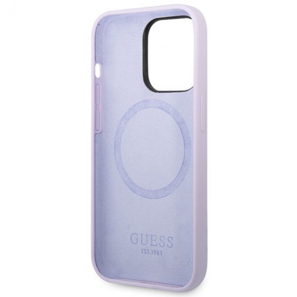 Guess GUHMP14LSBPLU iPhone 14 Pro 6,1 husă rigidă fioletowy/violet Placă cu logo din silicon MagSafe"