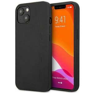 AMG AMHCP14SDOLBK Carcasă rigidă pentru iPhone 14/15/13 de 6,1 inchi/negru din piele, imprimată la cald