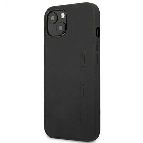 AMG AMHCP14SDOLBK Carcasă rigidă pentru iPhone 14/15/13 de 6,1 inchi/negru din piele, imprimată la cald