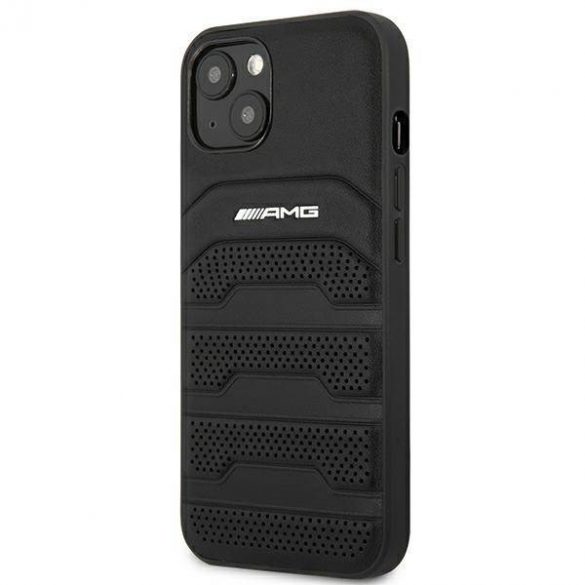 AMG AMHCP14MGSEBK iPhone 14 Plus / 15 Plus 6.7" carcasă rigidă/neagră Linii gravate din piele