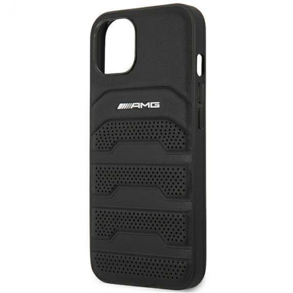 AMG AMHCP14MGSEBK iPhone 14 Plus / 15 Plus 6.7" carcasă rigidă/neagră Linii gravate din piele