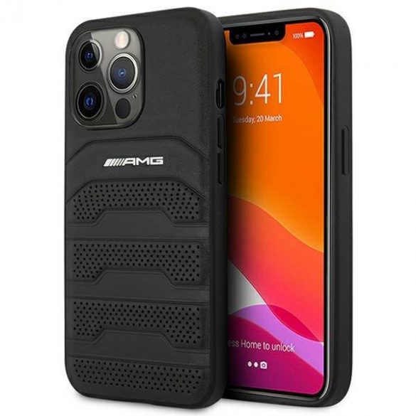 AMG AMHCP14LGSEBK Husă rigidă din piele pentru iPhone 14 Pro de 6,1 inchi/negru