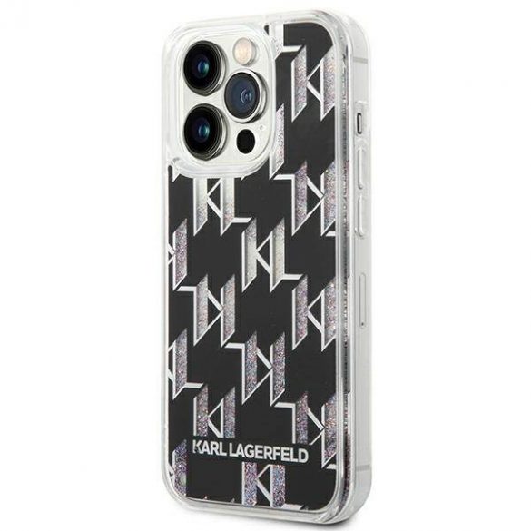 Karl Lagerfeld KLHCP14LLMNMK Husă rigidă pentru iPhone 14 Pro de 6,1 inchi, negru/negru, cu monogramă cu sclipici lichid