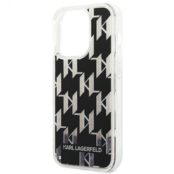 Karl Lagerfeld KLHCP14LLMNMK Husă rigidă pentru iPhone 14 Pro de 6,1 inchi, negru/negru, cu monogramă cu sclipici lichid