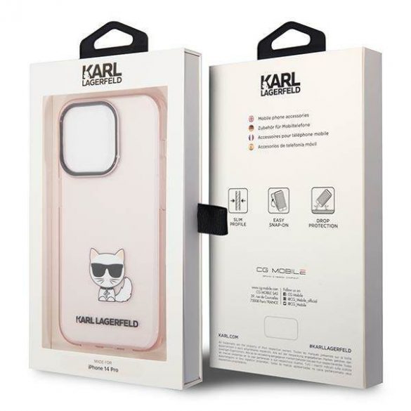 Karl Lagerfeld KLHCP14LCTTRI Husă rigidă pentru iPhone 14 Pro 6,1" rożowy/roz Husă transparentă Choupette Body