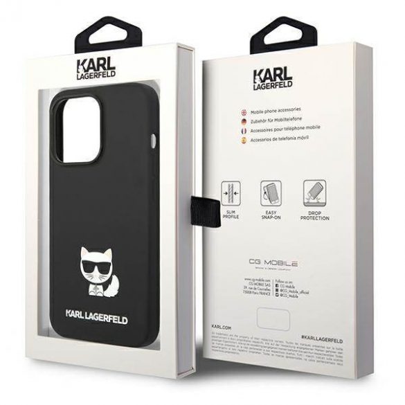 Karl Lagerfeld KLHCP14LSLCTBK Husă rigidă pentru iPhone 14 Pro de 6,1 inchi, negru, silicon Choupette