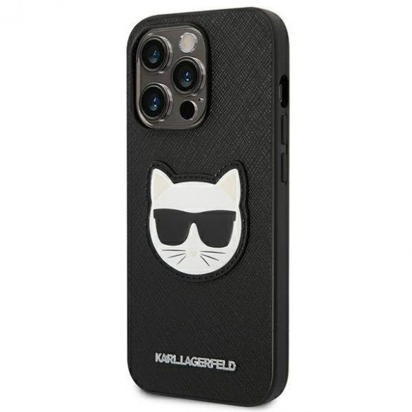 Karl Lagerfeld KLHCP14LSAPCHK Carcasă rigidă pentru iPhone 14 Pro de 6,1 inchi, negru/negru, Saffiano Choupette Head Patch