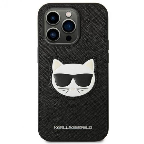 Karl Lagerfeld KLHCP14LSAPCHK Carcasă rigidă pentru iPhone 14 Pro de 6,1 inchi, negru/negru, Saffiano Choupette Head Patch