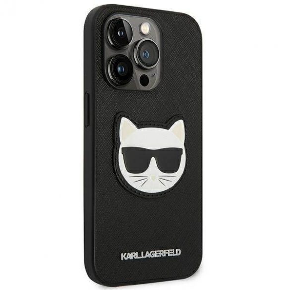 Karl Lagerfeld KLHCP14LSAPCHK Carcasă rigidă pentru iPhone 14 Pro de 6,1 inchi, negru/negru, Saffiano Choupette Head Patch