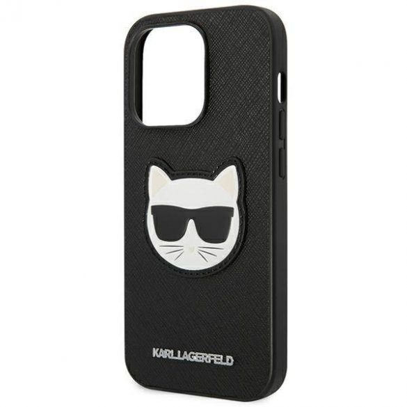 Karl Lagerfeld KLHCP14LSAPCHK Carcasă rigidă pentru iPhone 14 Pro de 6,1 inchi, negru/negru, Saffiano Choupette Head Patch