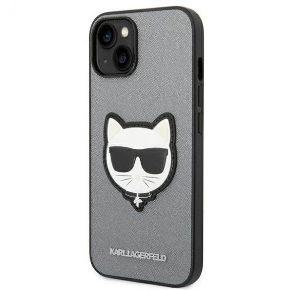 Karl Lagerfeld KLHCP14SSAPCHG iPhone 14 / 15 / 13 6,1" Hardcase srebrny/argintiu Saffiano Choupette Head Patch