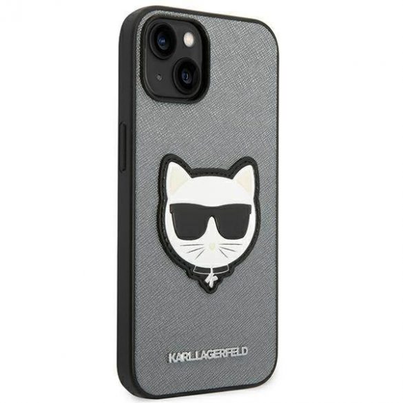 Karl Lagerfeld KLHCP14SSAPCHG iPhone 14 / 15 / 13 6,1" Hardcase srebrny/argintiu Saffiano Choupette Head Patch