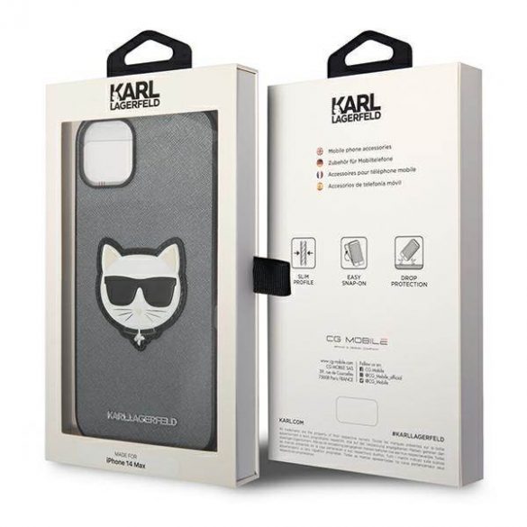 Karl Lagerfeld KLHCP14SSAPCHG iPhone 14 / 15 / 13 6,1" Hardcase srebrny/argintiu Saffiano Choupette Head Patch