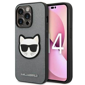 Karl Lagerfeld KLHCP14LSAPCHG Husă rigidă pentru iPhone 14 Pro de 6,1 inchi, srebrny/argintiu Saffiano Choupette Head Patch