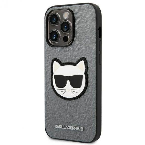 Karl Lagerfeld KLHCP14LSAPCHG Husă rigidă pentru iPhone 14 Pro de 6,1 inchi, srebrny/argintiu Saffiano Choupette Head Patch