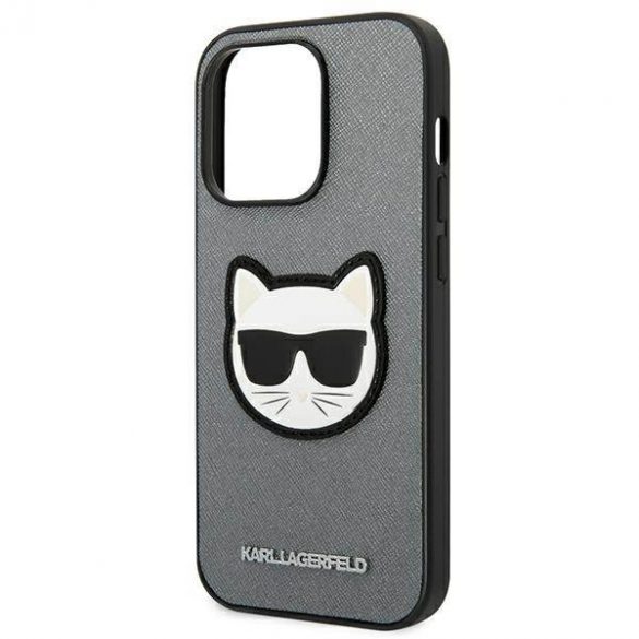 Karl Lagerfeld KLHCP14LSAPCHG Husă rigidă pentru iPhone 14 Pro de 6,1 inchi, srebrny/argintiu Saffiano Choupette Head Patch