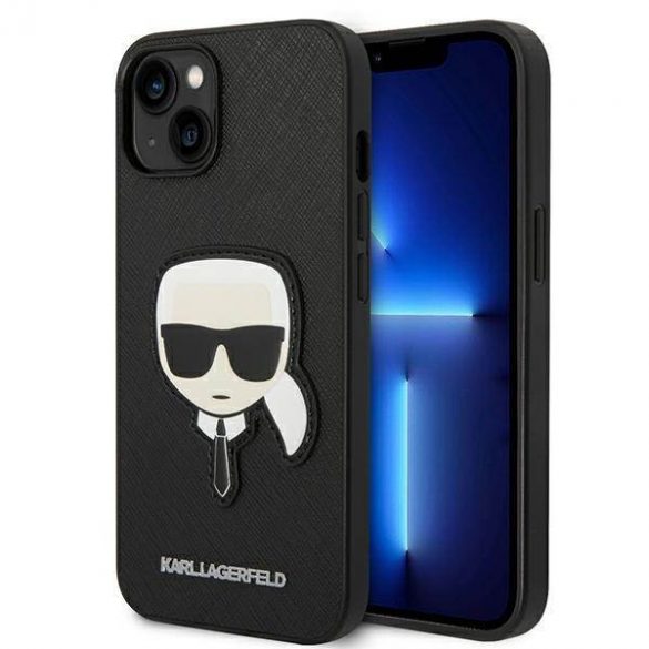 Karl Lagerfeld KLHCP14MSAPKHK iPhone 14 Plus / 15 Plus 6,7" carcasă rigidă/neagră Saffiano Karl's Head Patch