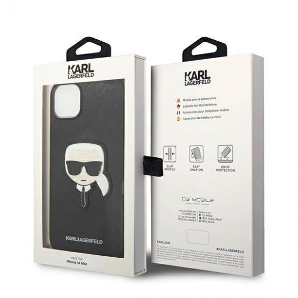 Karl Lagerfeld KLHCP14MSAPKHK iPhone 14 Plus / 15 Plus 6,7" carcasă rigidă/neagră Saffiano Karl's Head Patch