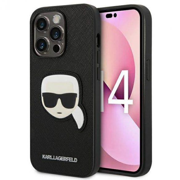 Karl Lagerfeld KLHCP14LSAPKHK Carcasă rigidă pentru iPhone 14 Pro 6,1" czarny/negru Saffiano Karl's Head Patch