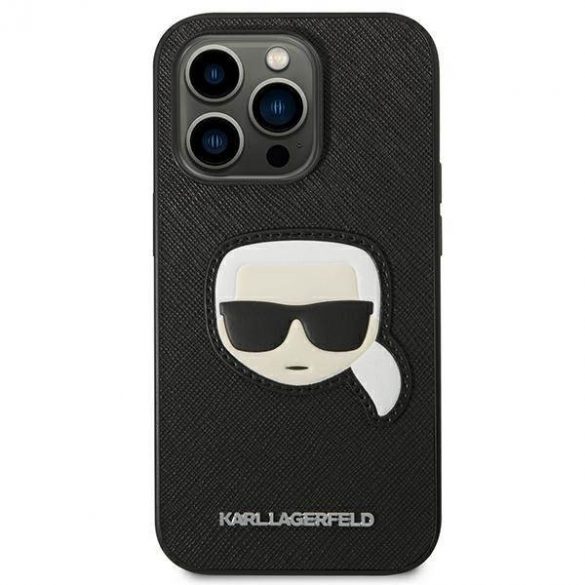 Karl Lagerfeld KLHCP14LSAPKHK Carcasă rigidă pentru iPhone 14 Pro 6,1" czarny/negru Saffiano Karl's Head Patch