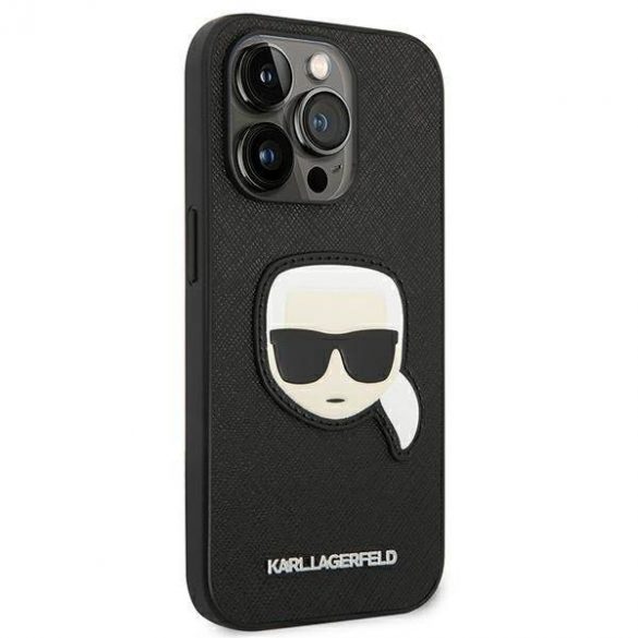 Karl Lagerfeld KLHCP14LSAPKHK Carcasă rigidă pentru iPhone 14 Pro 6,1" czarny/negru Saffiano Karl's Head Patch