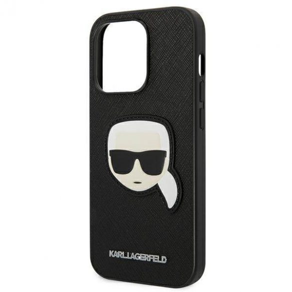 Karl Lagerfeld KLHCP14LSAPKHK Carcasă rigidă pentru iPhone 14 Pro 6,1" czarny/negru Saffiano Karl's Head Patch