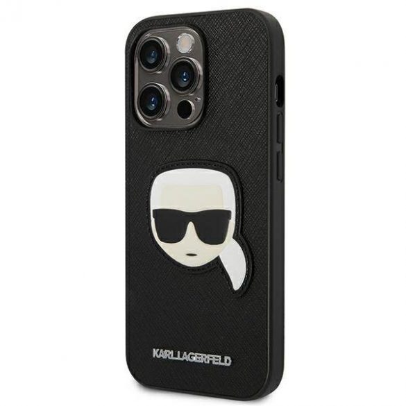 Karl Lagerfeld KLHCP14XSAPKHK iPhone 14 Pro Max 6,7" carcasă rigidă/neagră Saffiano Karl's Head Patch