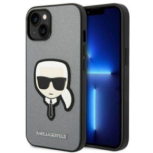 Karl Lagerfeld KLHCP14MSAPKHG iPhone 14 Plus / 15 Plus 6,7" srebrny/argintiu Hardcase Saffiano Karl's Head Patch