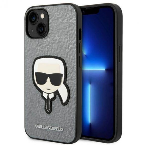 Karl Lagerfeld KLHCP14MSAPKHG iPhone 14 Plus / 15 Plus 6,7" srebrny/argintiu Hardcase Saffiano Karl's Head Patch