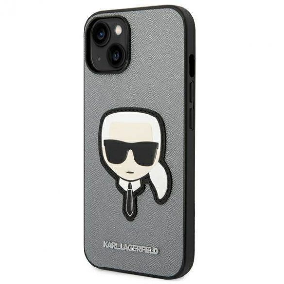 Karl Lagerfeld KLHCP14MSAPKHG iPhone 14 Plus / 15 Plus 6,7" srebrny/argintiu Hardcase Saffiano Karl's Head Patch