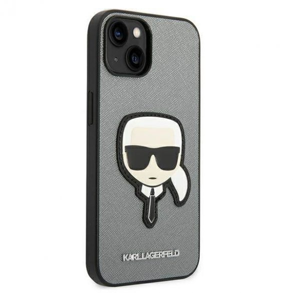 Karl Lagerfeld KLHCP14MSAPKHG iPhone 14 Plus / 15 Plus 6,7" srebrny/argintiu Hardcase Saffiano Karl's Head Patch