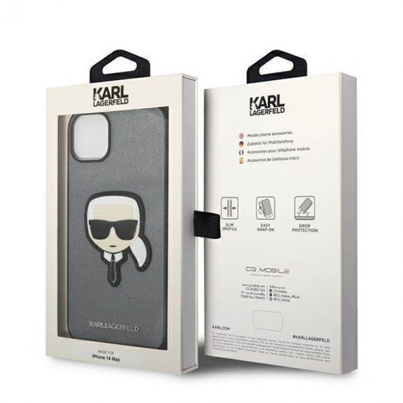 Karl Lagerfeld KLHCP14MSAPKHG iPhone 14 Plus / 15 Plus 6,7" srebrny/argintiu Hardcase Saffiano Karl's Head Patch