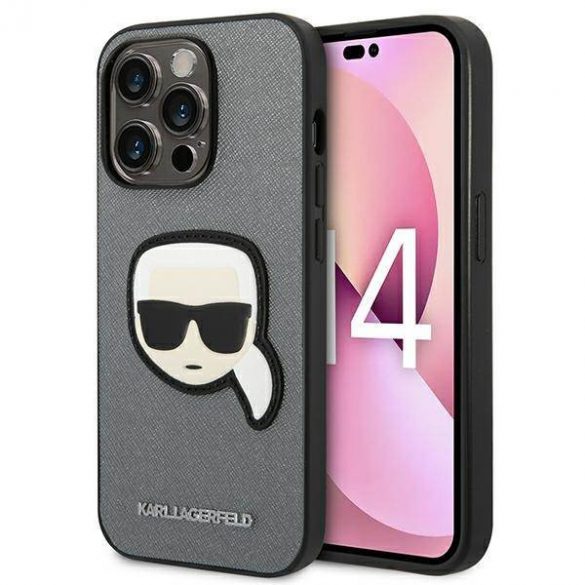 Karl Lagerfeld KLHCP14LSAPKHG iPhone 14 Pro 6,1" srebrny/argintiu husă rigidă Saffiano Karl's Head Patch