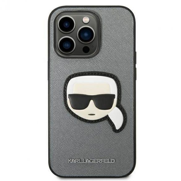 Karl Lagerfeld KLHCP14LSAPKHG iPhone 14 Pro 6,1" srebrny/argintiu husă rigidă Saffiano Karl's Head Patch