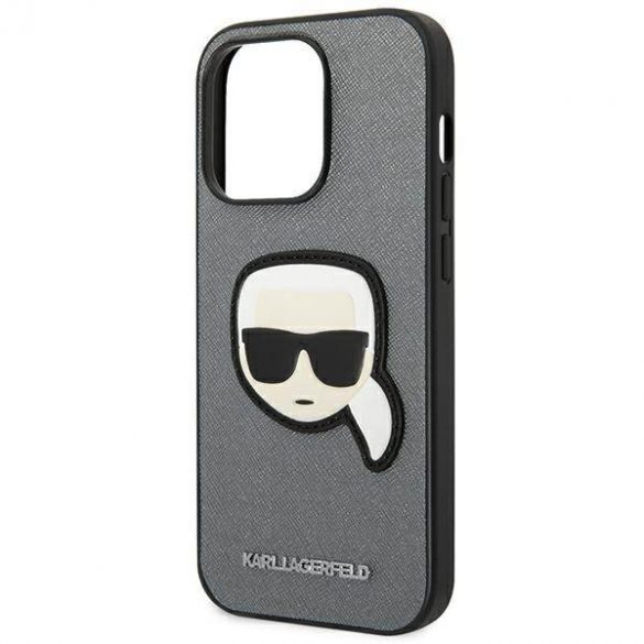 Karl Lagerfeld KLHCP14LSAPKHG iPhone 14 Pro 6,1" srebrny/argintiu husă rigidă Saffiano Karl's Head Patch