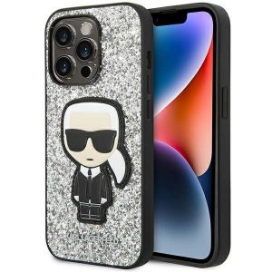 Karl Lagerfeld KLHCP14LGFKPG Husă rigidă pentru iPhone 14 Pro de 6,1 inchi, srebrny/argintiu, Husă Ikonik Glitter Flakes