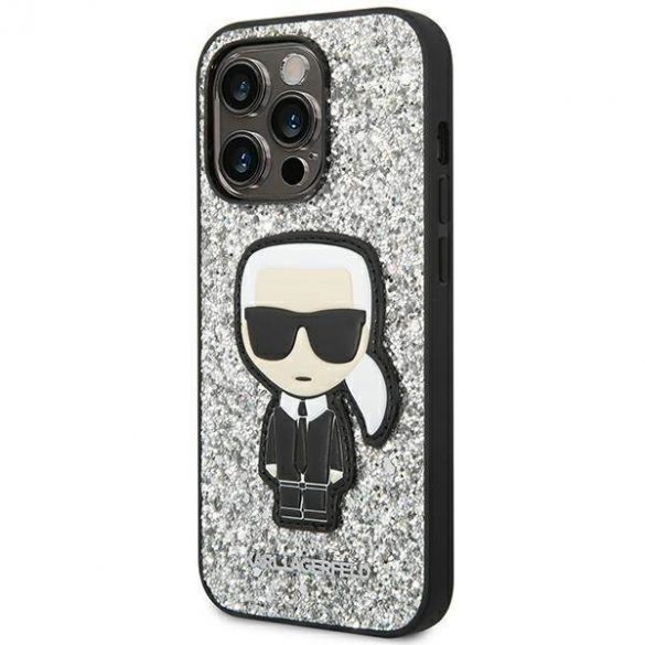 Karl Lagerfeld KLHCP14LGFKPG Husă rigidă pentru iPhone 14 Pro de 6,1 inchi, srebrny/argintiu, Husă Ikonik Glitter Flakes