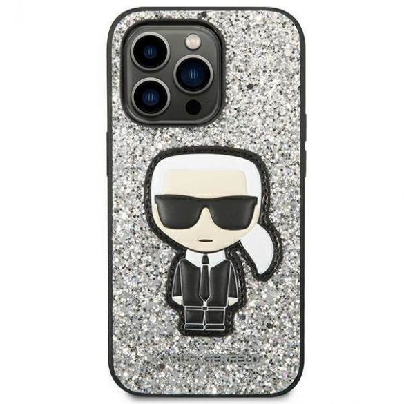 Karl Lagerfeld KLHCP14LGFKPG Husă rigidă pentru iPhone 14 Pro de 6,1 inchi, srebrny/argintiu, Husă Ikonik Glitter Flakes