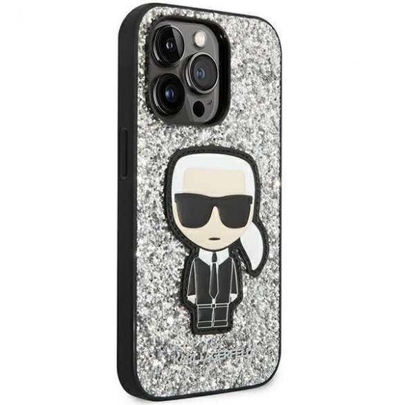 Karl Lagerfeld KLHCP14LGFKPG Husă rigidă pentru iPhone 14 Pro de 6,1 inchi, srebrny/argintiu, Husă Ikonik Glitter Flakes