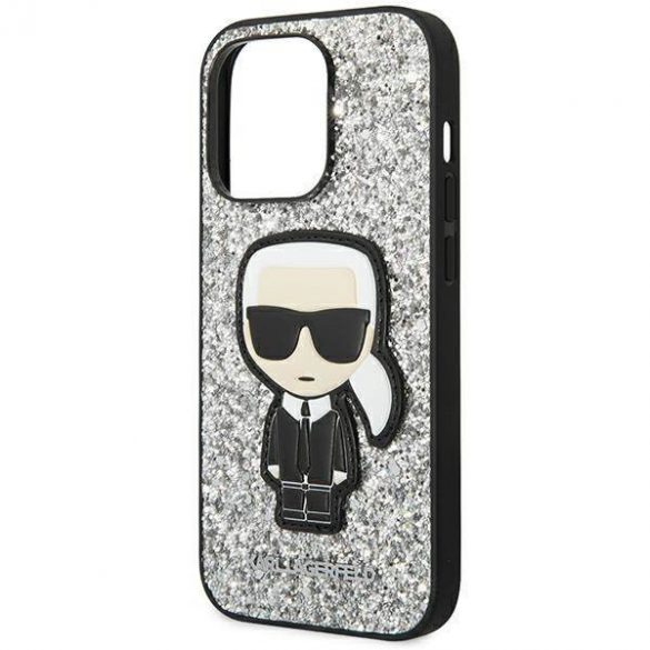 Karl Lagerfeld KLHCP14LGFKPG Husă rigidă pentru iPhone 14 Pro de 6,1 inchi, srebrny/argintiu, Husă Ikonik Glitter Flakes