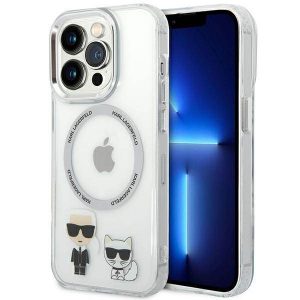 Karl Lagerfeld KLHMP14LHKCT Carcasă rigidă pentru iPhone 14 Pro de 6,1 inchi, carcasă Karl & Choupette din aluminiu Magsafe.