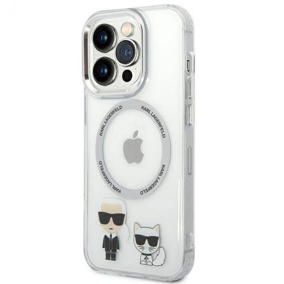 Karl Lagerfeld KLHMP14LHKCT Carcasă rigidă pentru iPhone 14 Pro de 6,1 inchi, carcasă Karl & Choupette din aluminiu Magsafe.